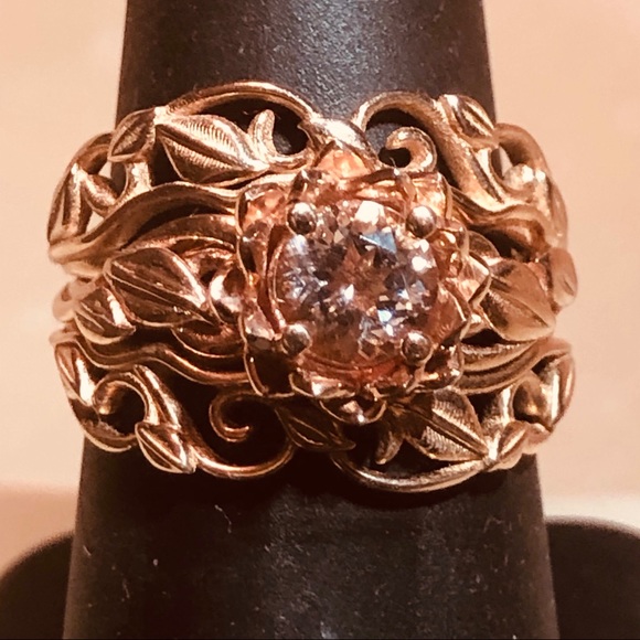 14K Rose Gold 3-Piece Morganite Wedding Set - Picture 5 of 16